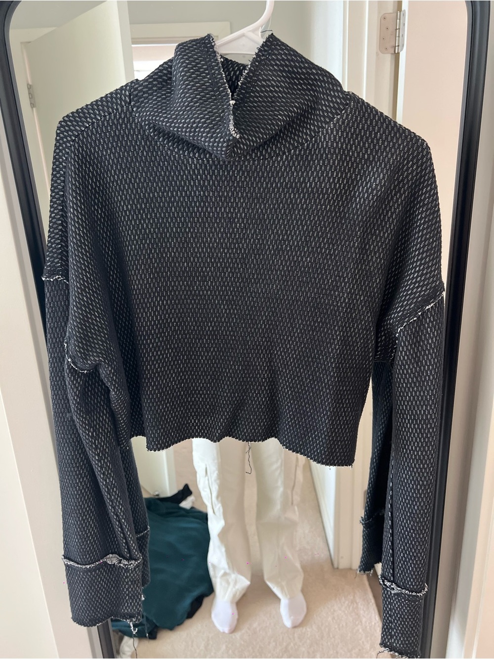 Urban Outfitters Navy Cropped Waffle Hoodie